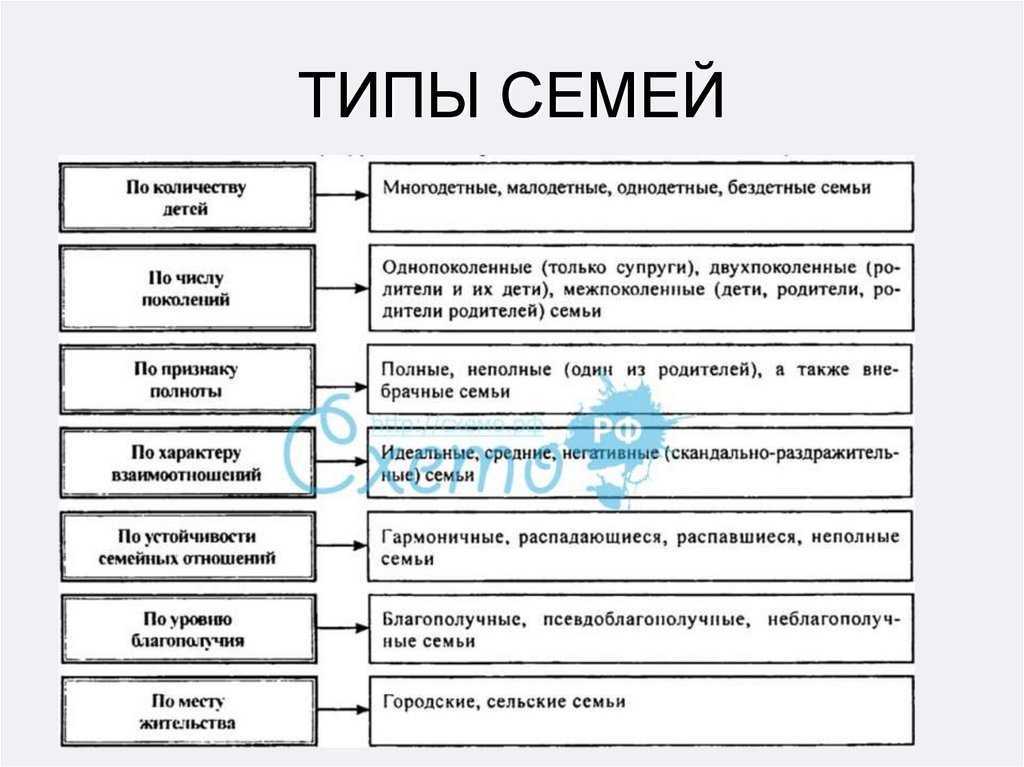 Схема виды семей обществознание 6 класс