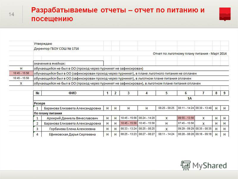 Отчет по питанию в школе образец за месяц