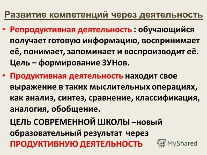 Решение задач по образцу может служить примером репродуктивной деятельности